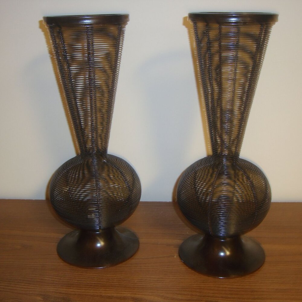2 Tall Metal Vases 16 inches tall x 6 inches wide